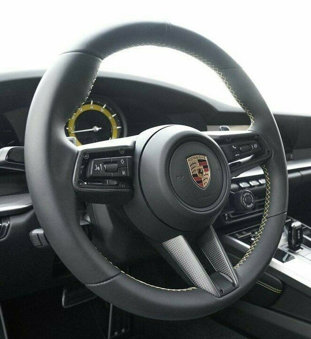 Porsche 992 911 2020+ Carbon Fiber & Leather Steering Wheel Yellow Stitching New