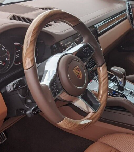 Porsche OEM 9Y0 Cayenne 2018+ Red Gum Wood & Leather Steering Wheel Brand New