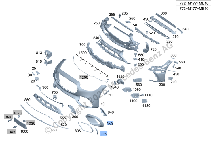 Mercedes W223 S Class 2024+ S63 AMG Front Bumper Trim Package - Numbered Parts