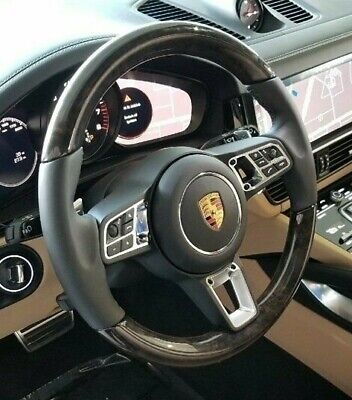 Porsche OEM 9Y0 Cayenne 2018+ Black Leather & American Walnut Steering Wheel New