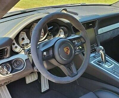 Porsche 991 911 2013-2019 Black Alcantara Steering Wheel Yellow Stitching New