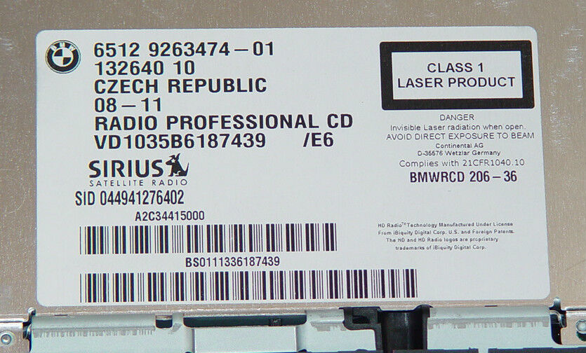 BMW OEM E90 E91 E92 E93 E89 Z4 E81 E82 E87 Professional Radio Sirius Satellite