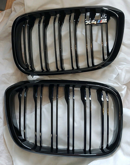 BMW OEM 2019-2021 G02 F98 X4 M Competition Front Gloss Black Grille Pair New