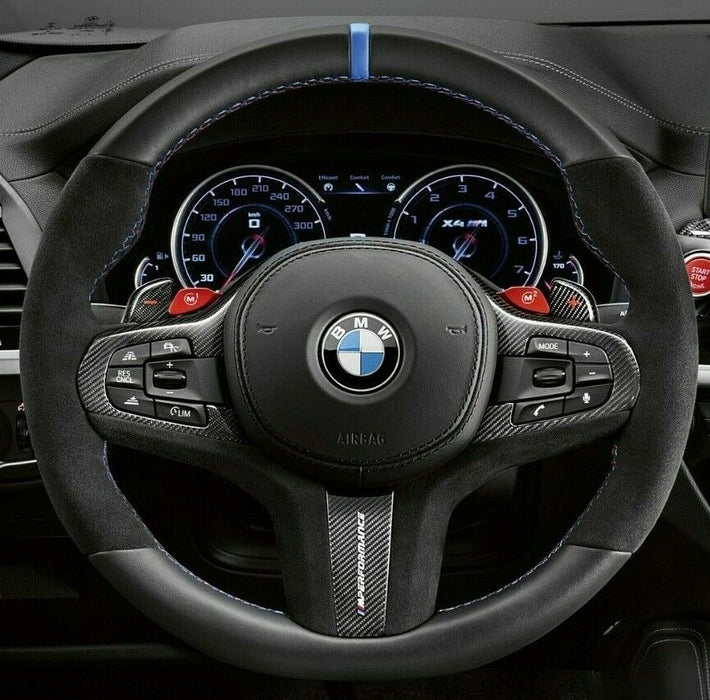 BMW OEM F97 F98 M Performance Alcantara & Carbon Fiber Steering Wheel With Blue
