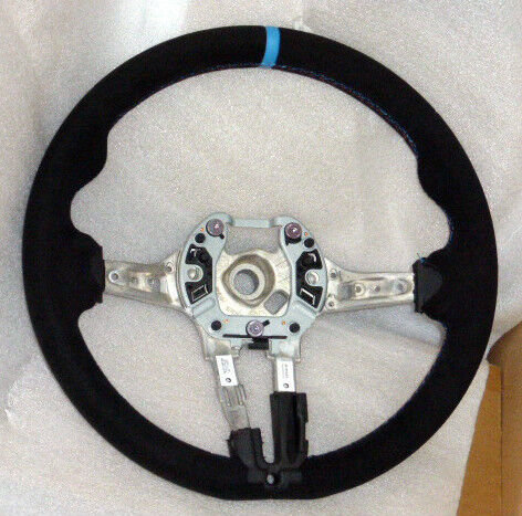 BMW OEM F80 M3 F82 F83 M4 M Performance Alcantara Steering Wheel Blue Stripe New