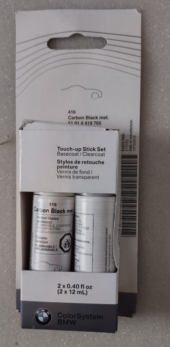 BMW OEM Touch-Up Paint Stick Set - Code 416 Carbon Black Metallic - 51910419765