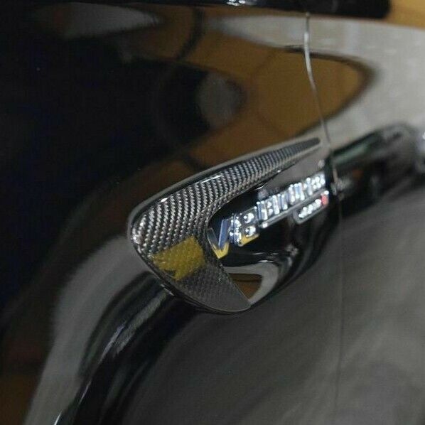 thumbnail image 2 of 2x Black Carbon Fiber Look Vent Fender Boomerang Stickers / Emblems For Mercedes-Benz AMG 2 of 4
