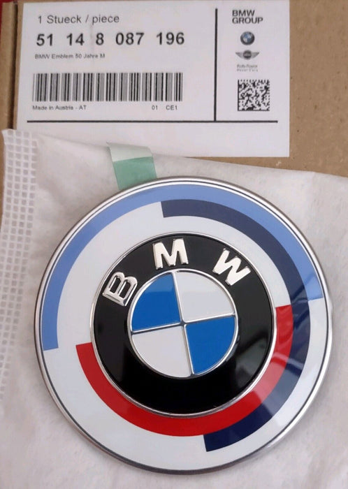 BMW OEM 50 Year 74mm Blue Red White Roundel Badge Emblem Front Rear Hood Trunk