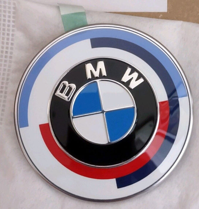 BMW OEM 50 Year 82mm Blue Red White Roundel Badge Emblem Front Rear Hood Trunk