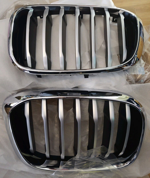 BMW OEM 2018-2021 G01 X3 & 2019+ G02 X4 X Line Chrome Front Grille Pair New